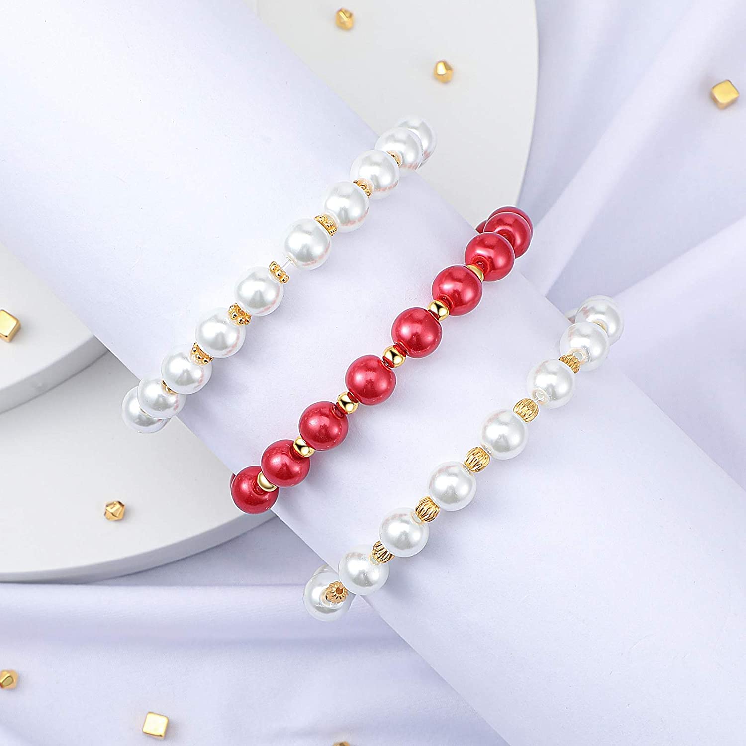 3000 Pieces Assorted Gold Spacer Beads Set Include 500 Loose Round Beads, 500 Watermelon Beads 500 Cube Beads 500 Faceted Rondelle Beads 500 Flat Flower Beads and 500 Flat Disc Beads for DIY Bracelet image 2