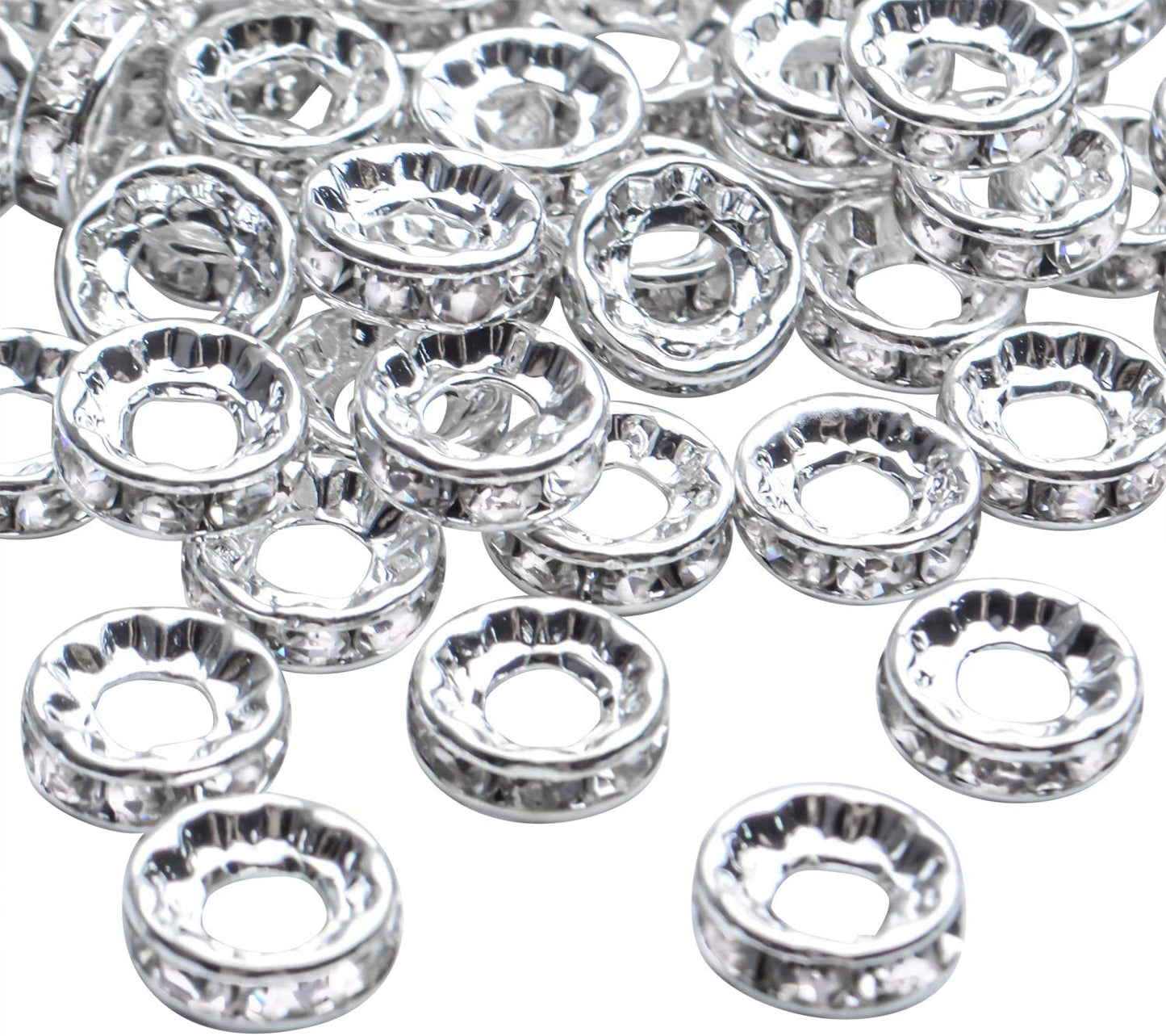 BronaGrand Rhinestone Spacer Beads,100Pcs Crystal Rhinestone Spacer Beads Large Hole European Beads Metal Beads Supplies for DIY Bracelet Necklace Jewelry Making image 3