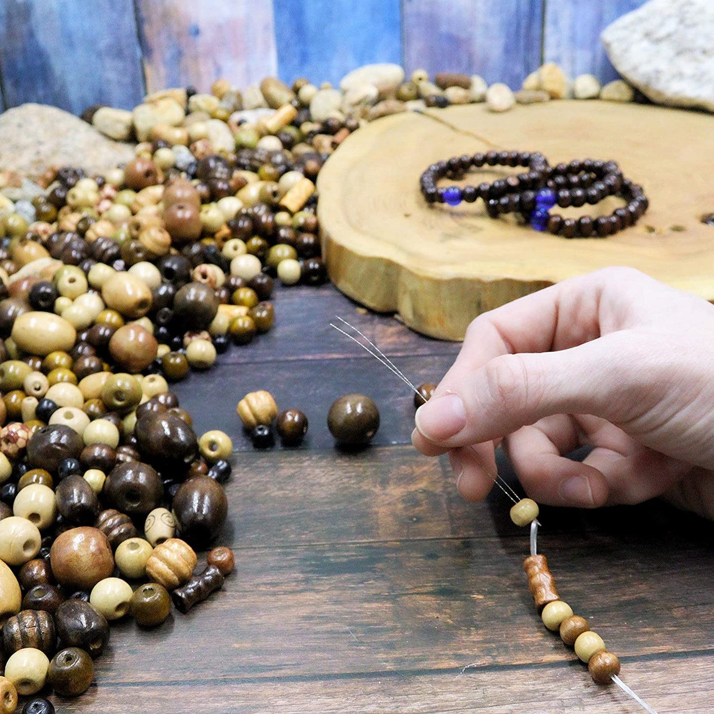 Fun-Weevz 700 PCS Wooden Beads for Jewelry Making Adults, Assorted African Beads, Macrame Supplies Round Beads, Craft Wood Beads for Bracelets and Necklace Jewelry image 5