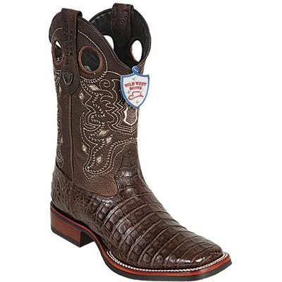 WILD WEST BOOTS #28258207 MEN'S | COLOR BROWN | MEN'S WILD WEST CAIMAN BELLY BOOTS WIDE SQUARE TOE RUBBER SOLE HANDCRAFTED image 0