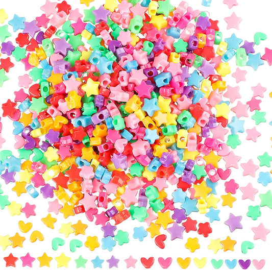 600 Pieces Acrylic Star Beads Acrylic Heart Beads Colorful Assorted Mix Plastic Pastel Beads Heart Star Shape Spacer Beads for DIY Jewelry Craft Making Necklace Rainbow Bracelet image 0
