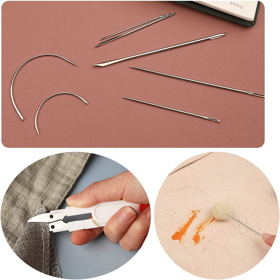 34 Pcs Leather Tool Kit, Leather Working Tools, and Supplies, Leather Sewing Kit with Leather Thread, Leather Sewing Needles, Groover, Thimble, Awl, Instructions and Leather Accessories image 4