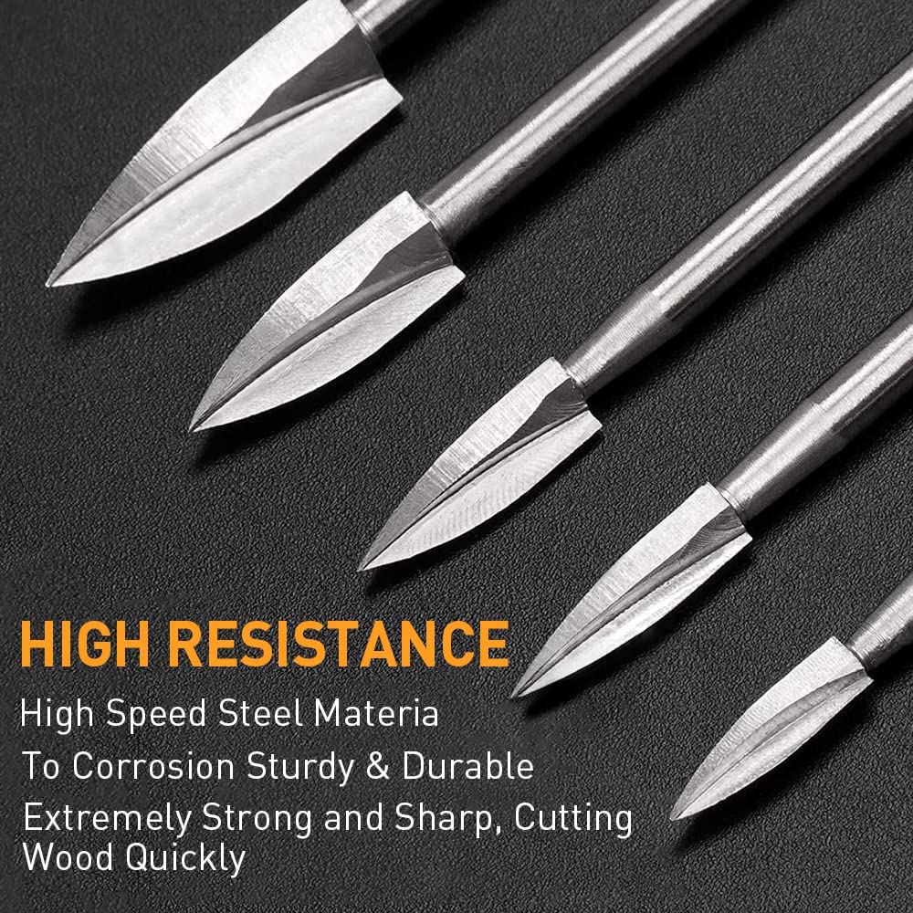 Wood Carving Tools, 5 PCS HSS Engraving Drill Bit Set Wood Crafts Grinding Woodworking Tool 1/8” Shank Universal Fitment for Rotary Tools image 2