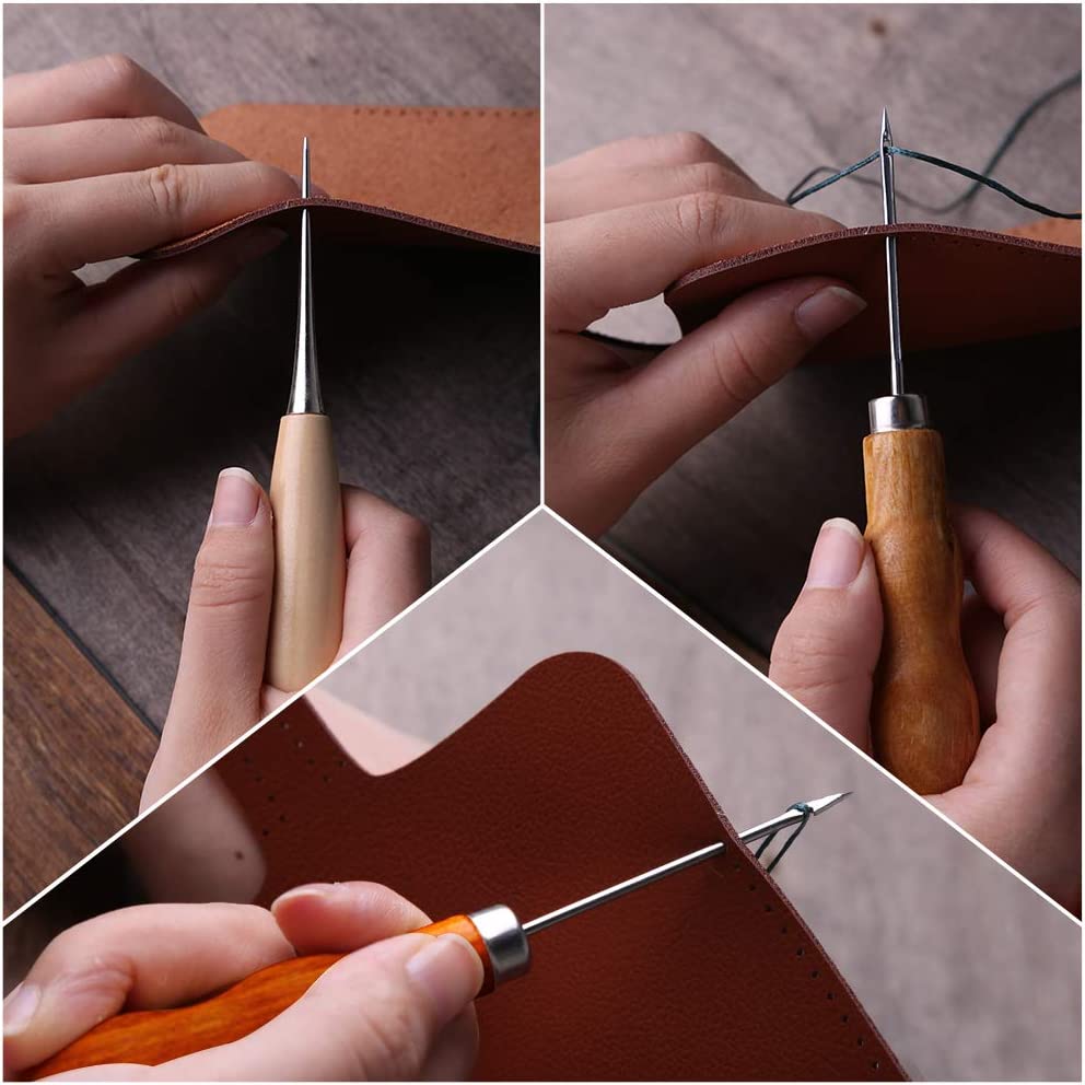 Jmuiiu 29Pcs Leather Sewing Repair Upholstery Kit, 5 Colors Waxed Thread, Leather Hand Sewing Needles with Leather Groover, Sewing Awl, and Other Leather Tools for Beginners Leather DIY image 5