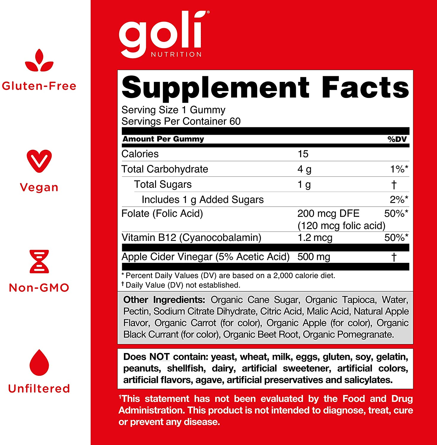 Apple Cider Vinegar Gummy Vitamins by Goli Nutrition - Immunity, Detox &amp; Weight (3 Pack, 180 Count, with The Mother, Gluten-Free, Organic, Vegan, Vitamin B9, B12, Beetroot, Pomegranate) image 3