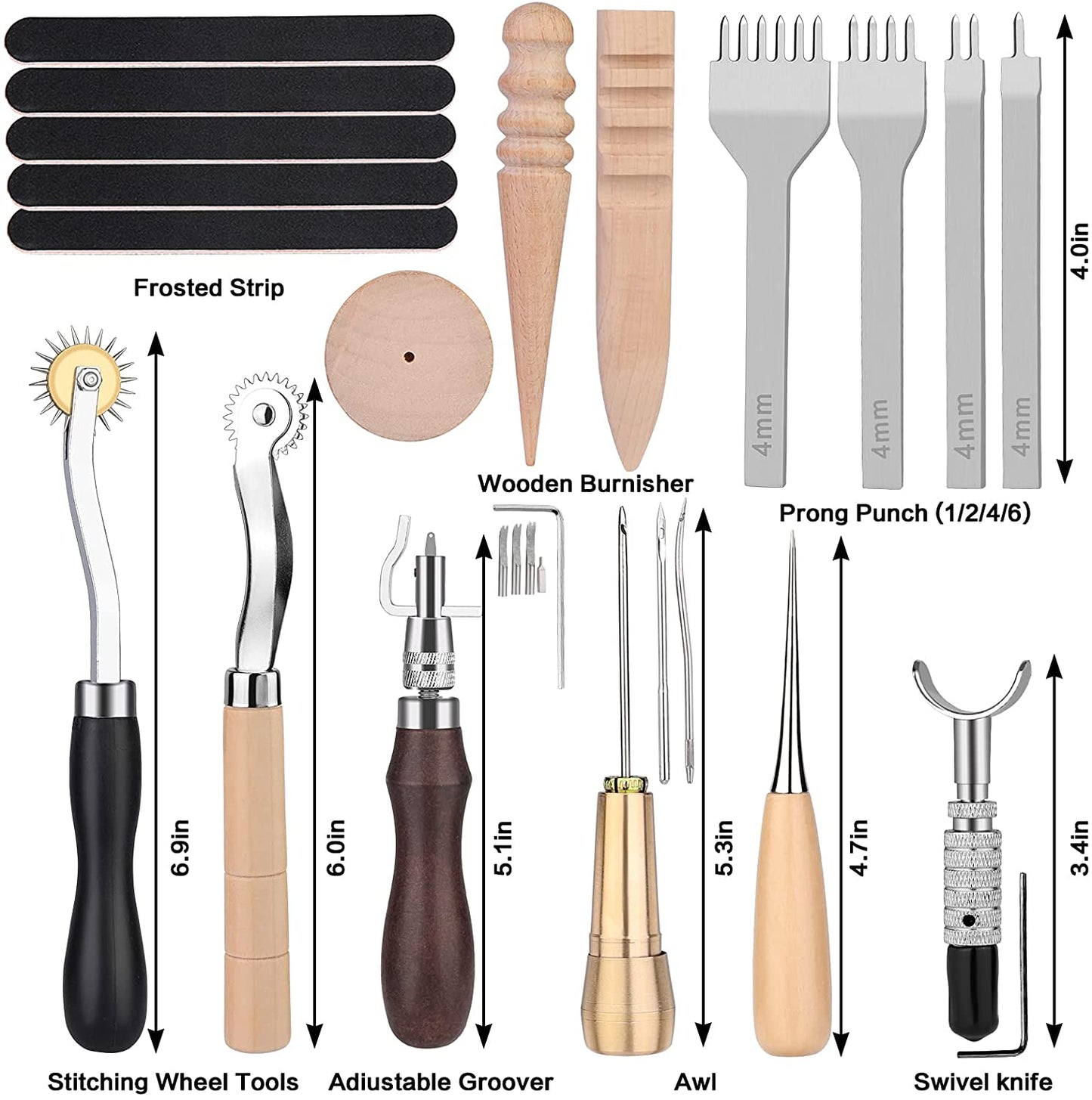 50 Pieces Leather Working Tools and Supplies with Leather Tool Box Prong Punch Edge Beveler Wax Ropes Needles Perfect for Stitching Punching Cutting Sewing Leather Craft Making image 1
