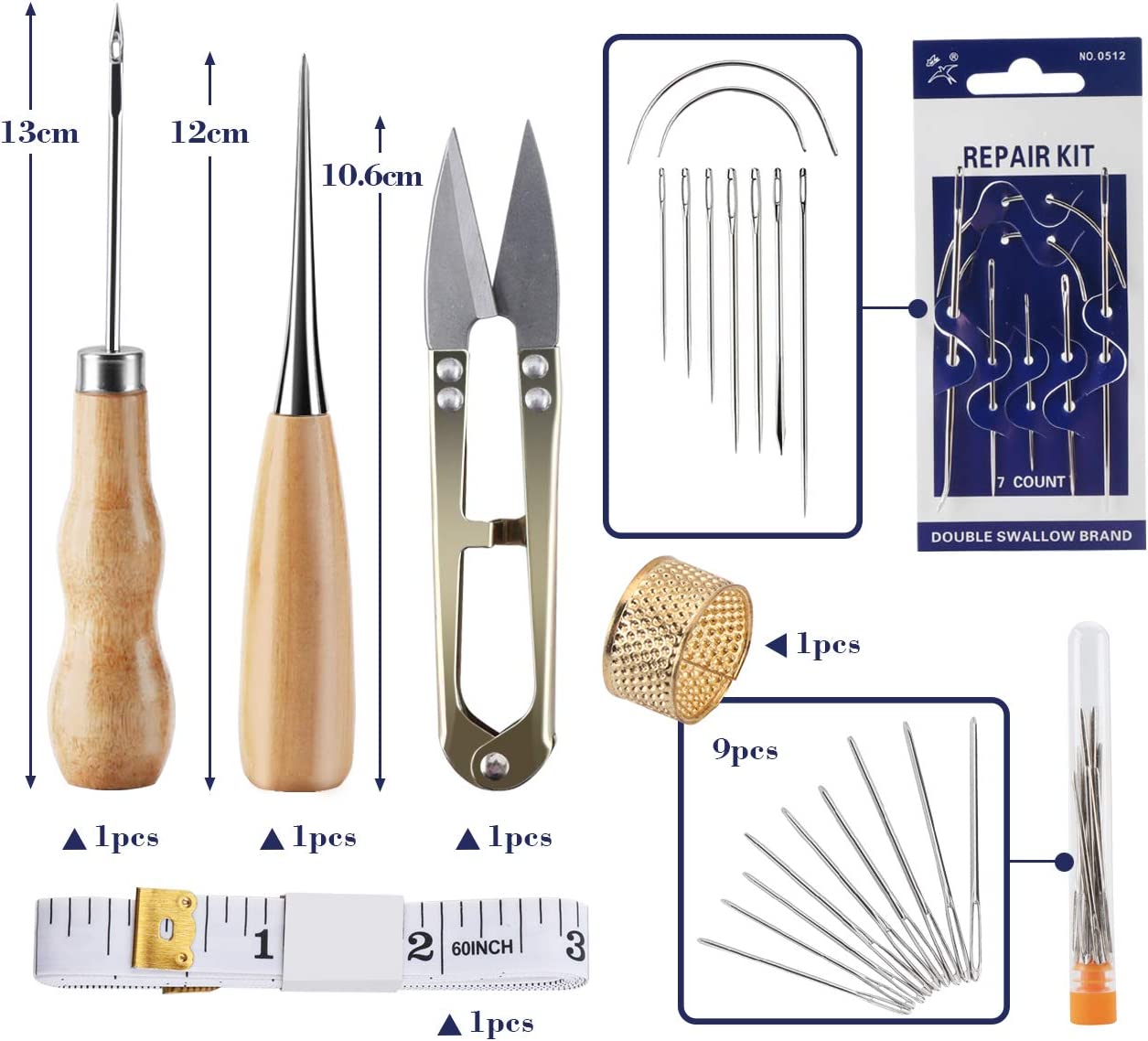 ilauke Leather Sewing Kit - 31 Pcs Leather Working Tools Upholstery Repair Kit with Waxed Thread, Leather Stitching Kit for DIY/Beginner Leather Sewing/Shoe Repair Kit image 3
