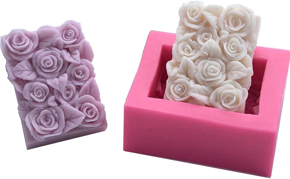 OBTANIM 2 Pcs Silicone Square Rose Flower Fondant Molds Handmade Chocolate Candy Moulds for DIY Craft Art Soap Candle Making Cake Decoration image 2