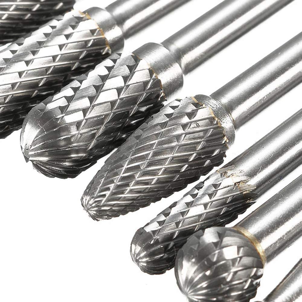 8pcs Carbide Rotary Burr Set, Double Cut 1/4''(6.35mm) Shank Solid Carbide Rotary Burr Set for Die Grinder Drill for Woodworking,Drilling, Metal Carving, Engraving, Polishing by YEEZUGO image 2