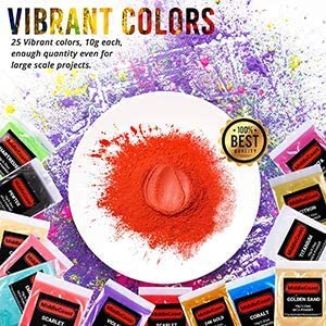 Mica Powder for Epoxy Resin (4.4oz/125g) 25 Colors with Spoon, (0.172oz/5g Each) Lip Gloss Pigment Powder Dye, Slime Colorant, Bath Bomb, Soap Making &amp; Candles image 1