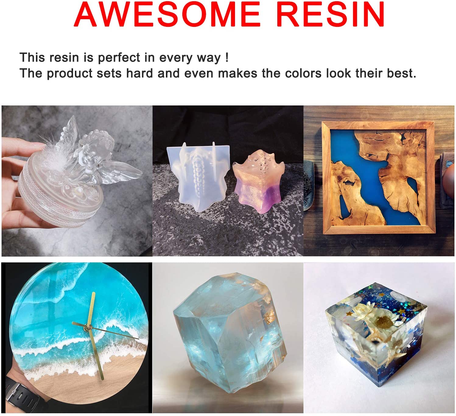 Epoxy Resin Clear Crystal Coating Kit 40oz - 2 Part Casting Resin for Art, Craft, Jewelry Making, River Tables, Bonus Gloves, Measuring Cup, Wooden Sticks, Dropper, Gold Foil Flakes and Tweezers image 5