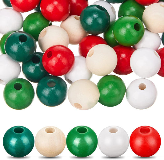 350 Pieces Christmas Round Wooden Beads for Craft 14 mm Assorted Color Wood Beads Farmhouse Spacer Loose Beads Polished Beads Rustic Loose Beads for DIY Crafts Christmas Home Decorations image 0