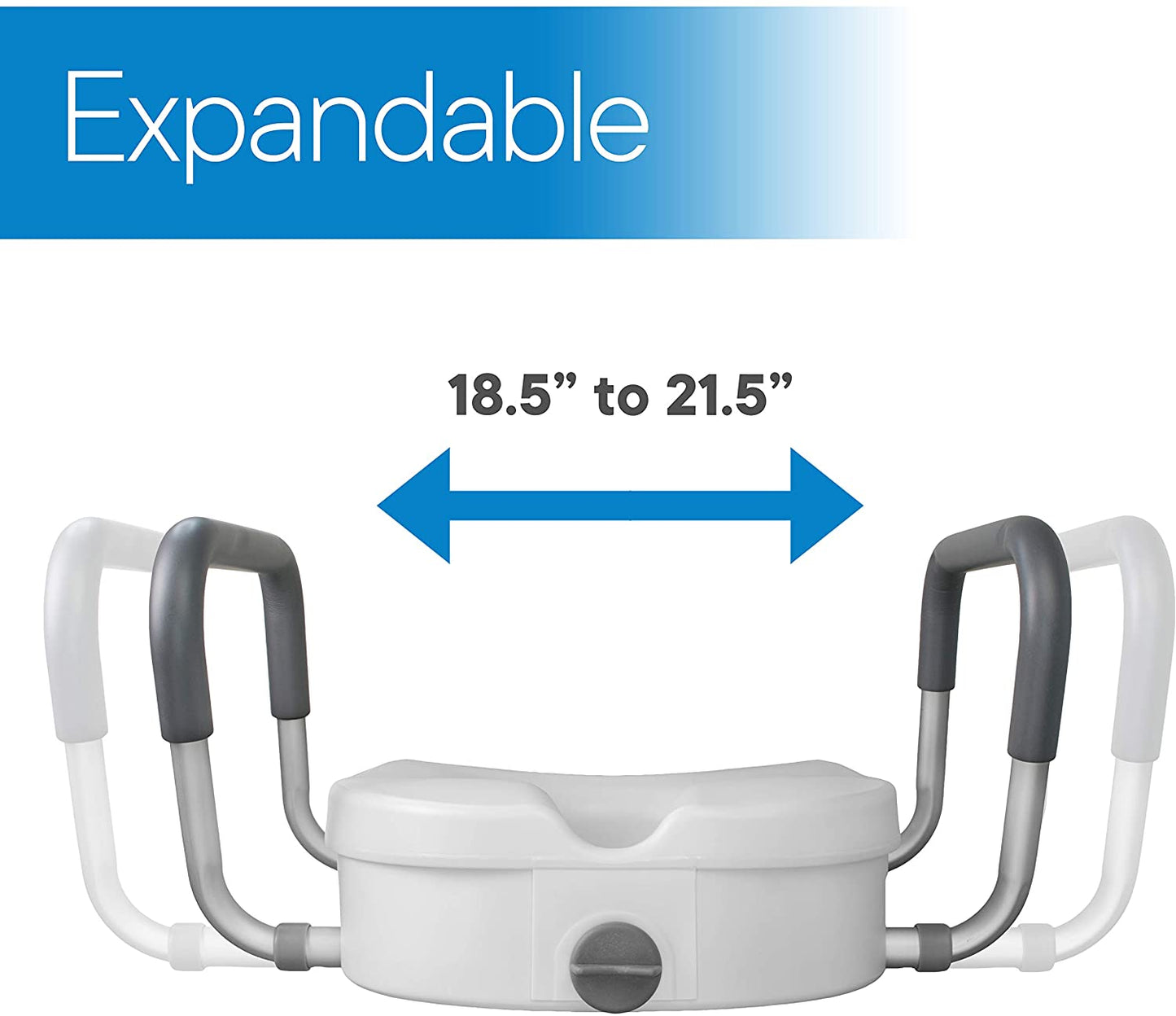 RMS Raised Toilet Seat - 5 Inch Elevated Riser with Adjustable Padded Arms - Toilet Safety Seat for Elongated or Standard Commode image 2