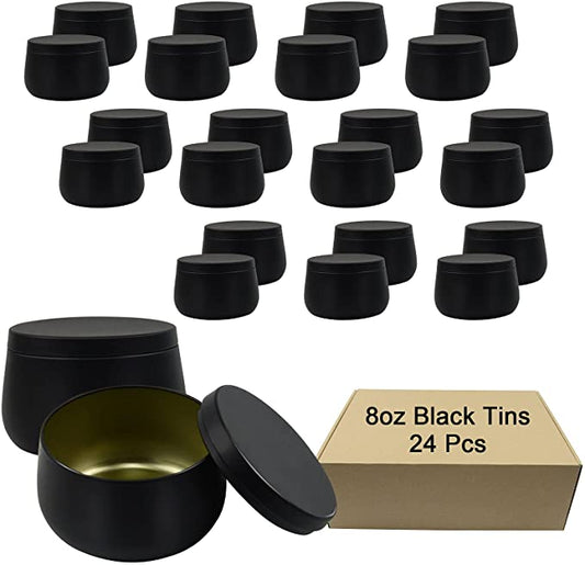 Blisshelf 24 Pack Black Candle Tins 8 oz, Candle Jars for Making Candles, Tinplate Candle Tins with Lids Bulk, Candle Containers for DIY Candle Making, Candle Making Kit, Storage Tins, 24 Count Black image 0