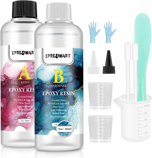 18oz/532ml Crystal Clear Epoxy Resin Kit Casting and Coating for Art, Jewelry, DIY, Craft by 1:1 Ratio with Silicone Measuring Cups, Stir Sticks, Gloves image 0