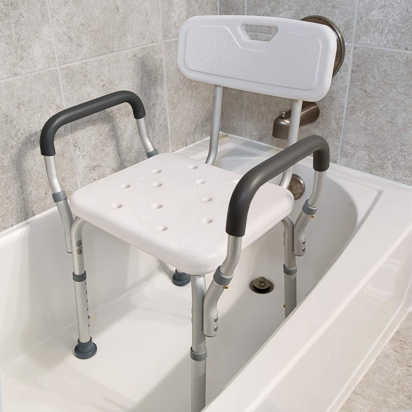 Vaunn Medical Tool-Free Assembly Spa Bathtub Shower Lift Chair, Portable Bath Seat, Adjustable Shower Bench, White Bathtub Lift Chair with Arms image 2