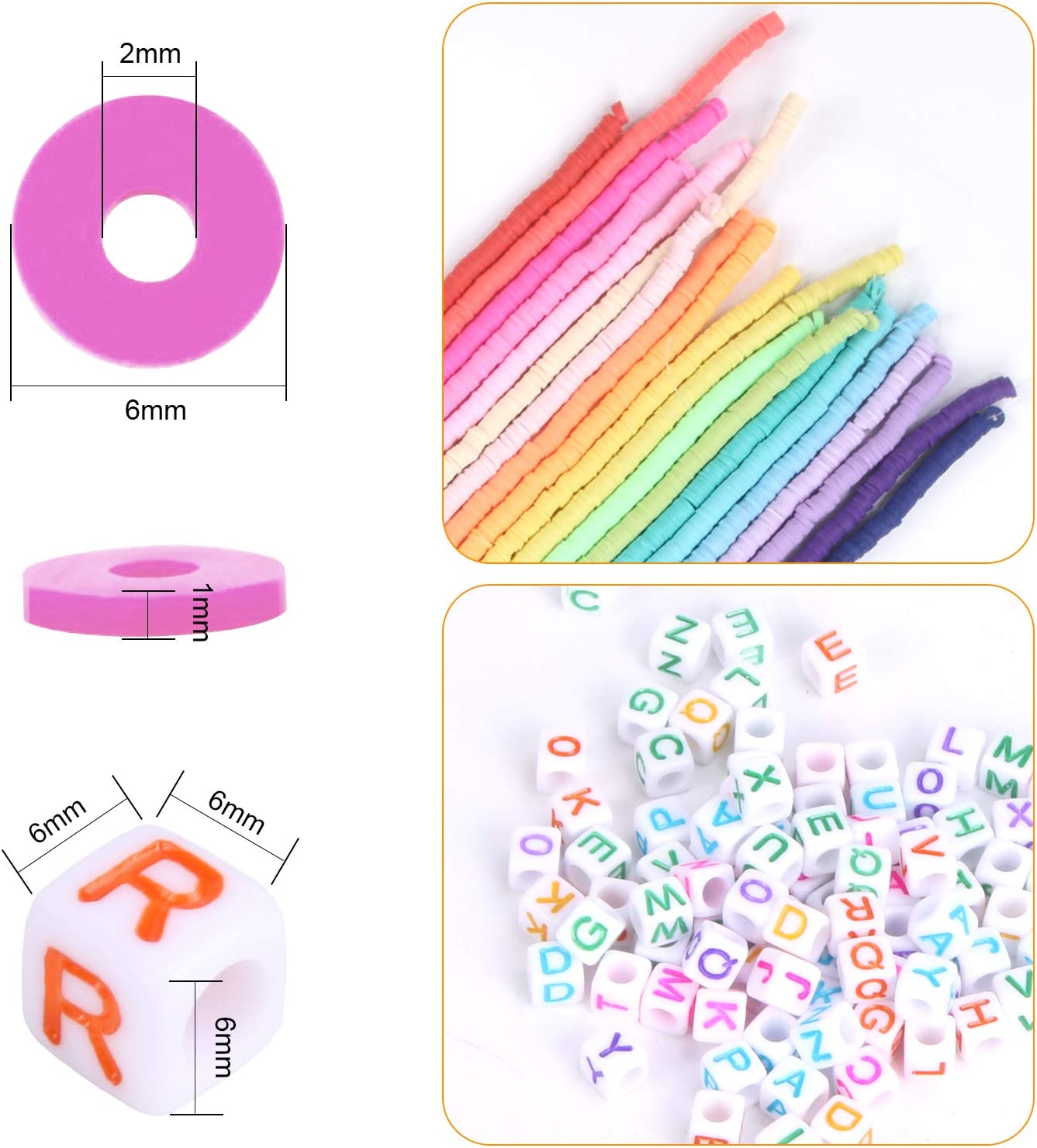 6700 Pcs Colorful Flat Clay Beads and Alphabet Beads for DIY Polymer Colorful Round Handmade Heishi Jewelry Making Beads for Necklace Bracelet Earring Pendant and Anklet Craft Making (20 Strands 6mm) image 2