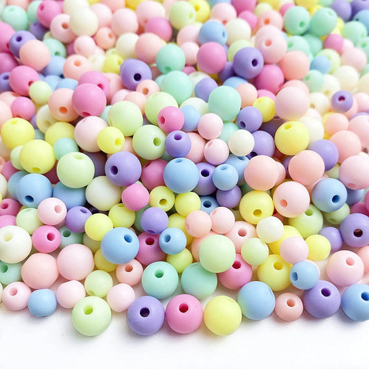 Jmassyang 600 Pieces Candy Color Acrylic Round Frosted Beads Assorted Candy Color Mix Plastic Pastel Matte Loose Spacer Mixed for Jewelry Making Bracelets Necklaces DIY Crafts 300pcs 6mm+300pcs 8mm image 0