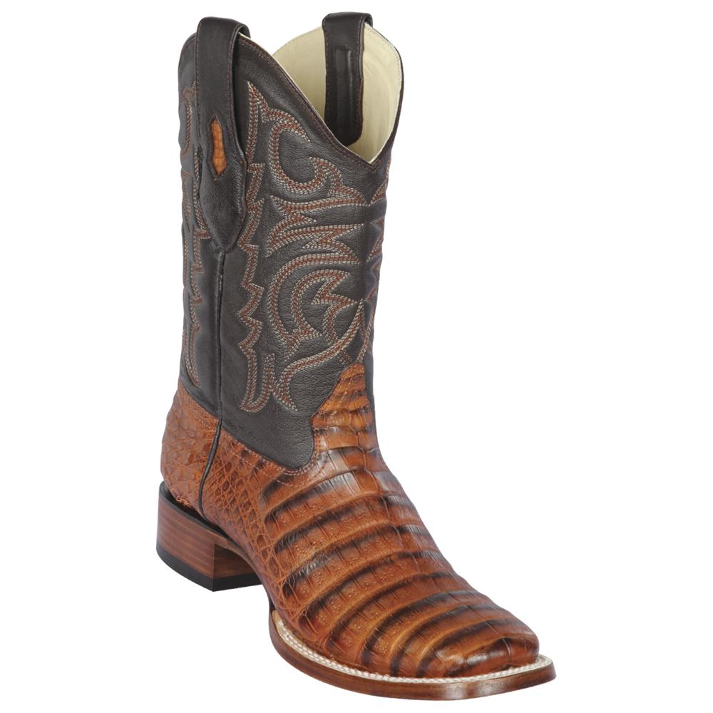 Los Altos Boots Mens #8228251 Wide Square Toe | Genuine Caiman Belly Leather Boots | Color Porto Honey image 0