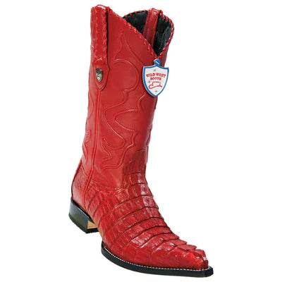 WILD WEST BOOTS #2950112 MEN'S | COLOR RED | MEN'S WILD WEST CAIMAN TAIL 3X TOE BOOTS HANDCRAFTED image 0