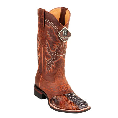 MEN'S KING EXOTIC PYTHON BOOTS RUBBER SOLE &amp; SADDLE VAMP SQUARE TOE RUSTIC COGNAC (48235788) image 0