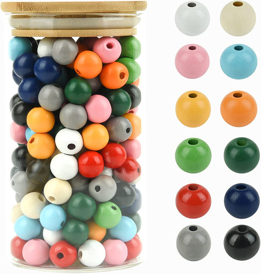 240 Pieces Colorful Wood Beads 12 Colors Round Wooden Beads Assorted Farmhouse Loose Craft Bead for DIY Seasonal Fall Xmas Home Party Decoration Craft Making image 0