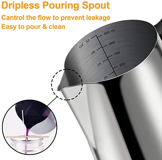 Candle Making Pouring Pot, 32oz Double Boiler Wax Melting Pot, 304 Stainless Steel Candle Making Pitcher with Heat-Resistant Handle and Dripless Pouring Spout Design image 1