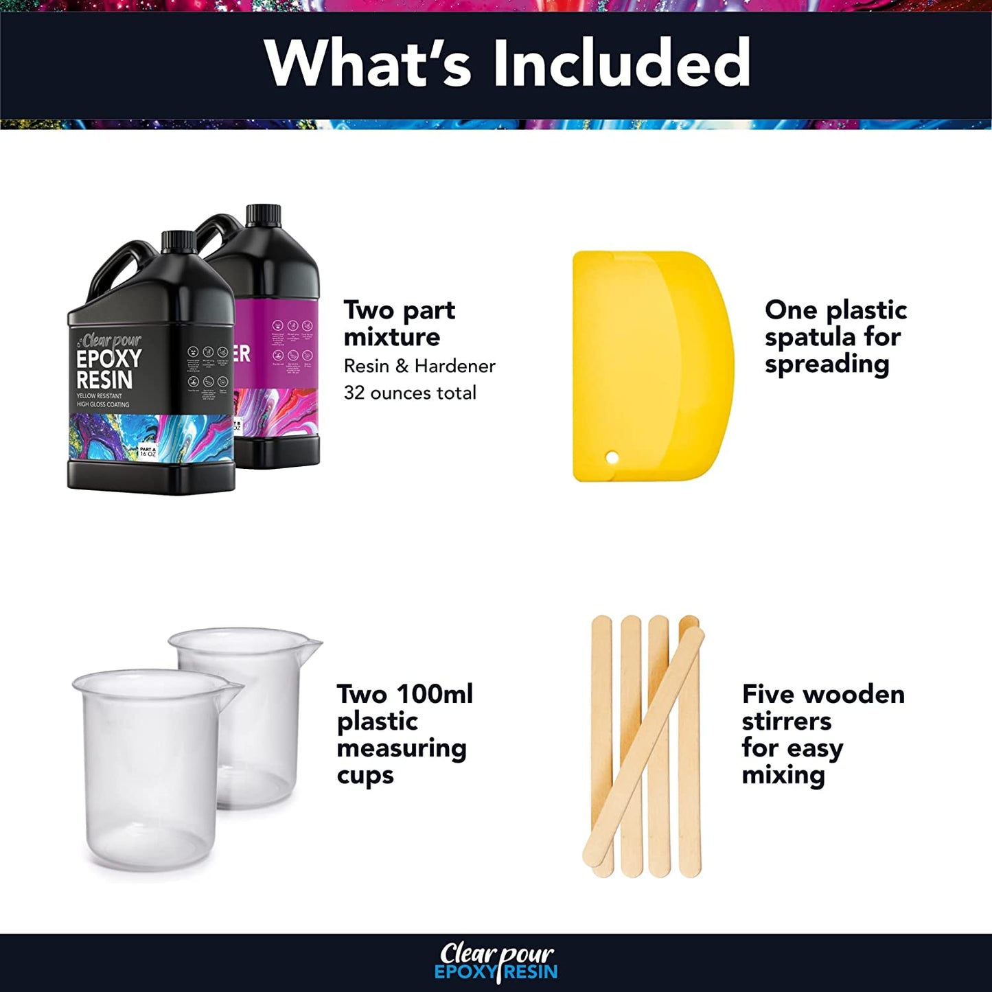 Clear Pour 32oz Epoxy Resin Kit - Crystal Clear Epoxy Resin Kit - Art Resin, Craft, Jewelry Casting, DIY, Tumblers, Wood &amp; Resin Molds (16oz x 2) image 1