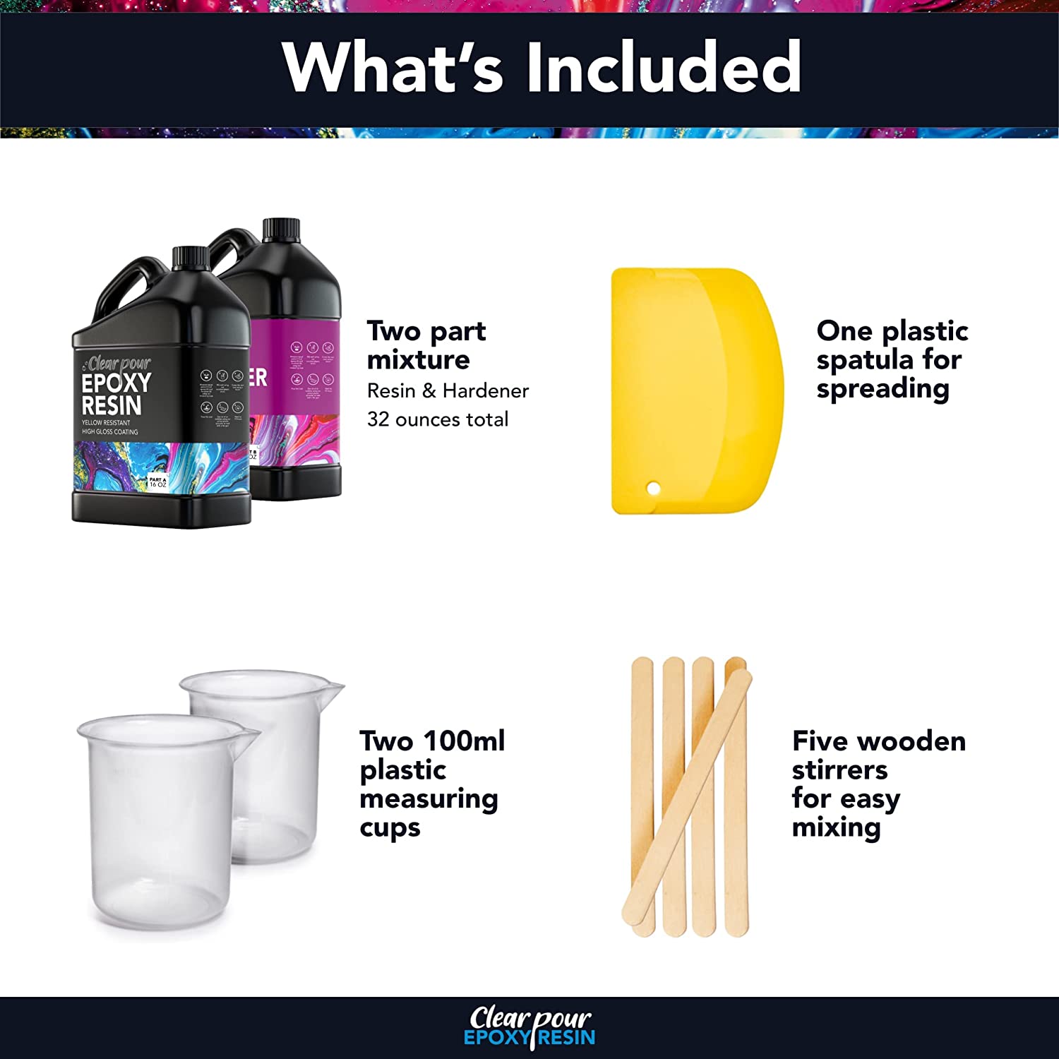 Clear Pour 32oz Epoxy Resin Kit - Crystal Clear Epoxy Resin Kit - Art Resin, Craft, Jewelry Casting, DIY, Tumblers, Wood &amp; Resin Molds (16oz x 2) image 1