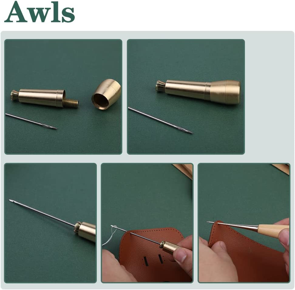 Leather Sewing Kit for Beginners Leather Sewing Awl 34 PCS Leather Needle and Thread Kit Upholstery Thread Cord Large-Eye Stitching Needles for Leather Repair image 4
