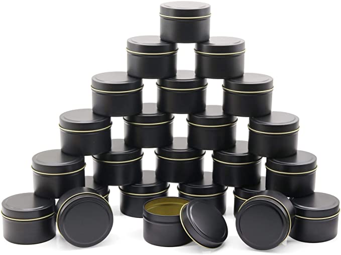 Candle Tin 24 Piece, 5 oz(Fill Line 4oz), Candle Containers, Candle Jars for Candle Making - Available in Silver, Black, Gold (Black) image 0