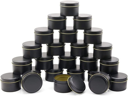 Candle Tin 24 Piece, 5 oz(Fill Line 4oz), Candle Containers, Candle Jars for Candle Making - Available in Silver, Black, Gold (Black) image 0