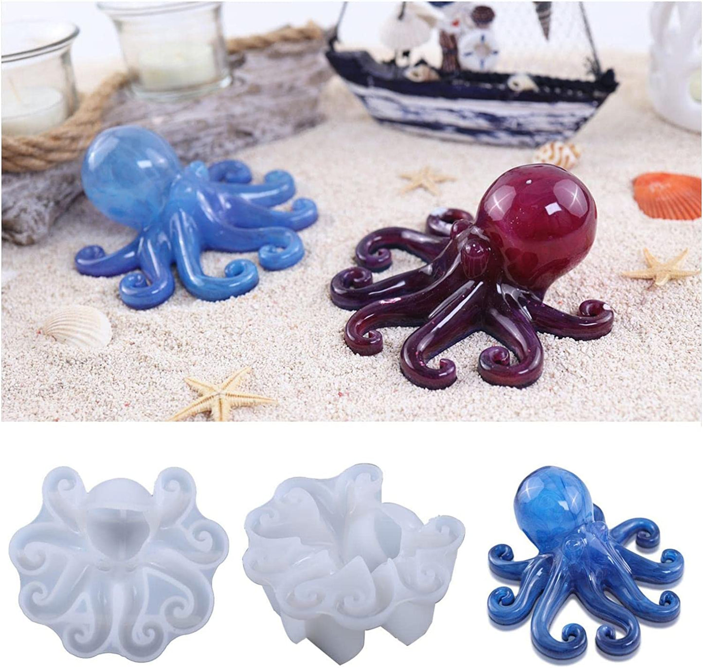 Uwariloy Octopus Epoxy Resin Molds, Creative Octopus Shape Sculpture Casting Mold, Silicone Resin Mould for DIY Crafts Soap Candle Making Chocolate Cake Beeswax image 5