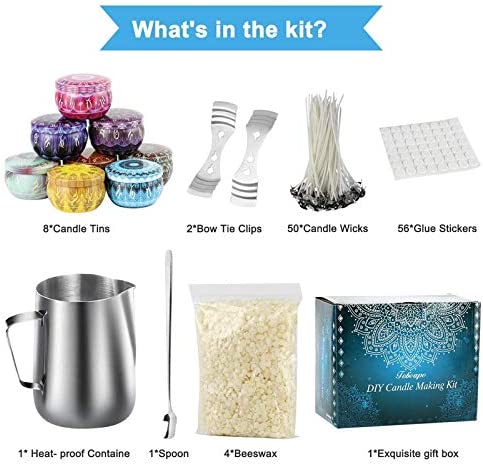 Kinomi DIY Candle Set for Beginners,Candle Making kit with Candle Tins,Bow Tie Clips,Candle Wicks,Heat-Proof Containe,Spoon,Beeswax image 1