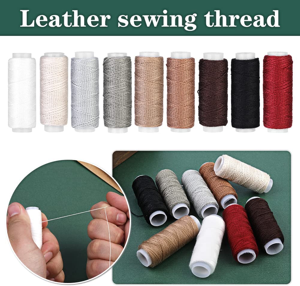 Leather Sewing Kit for Beginners Leather Sewing Awl 34 PCS Leather Needle and Thread Kit Upholstery Thread Cord Large-Eye Stitching Needles for Leather Repair image 2