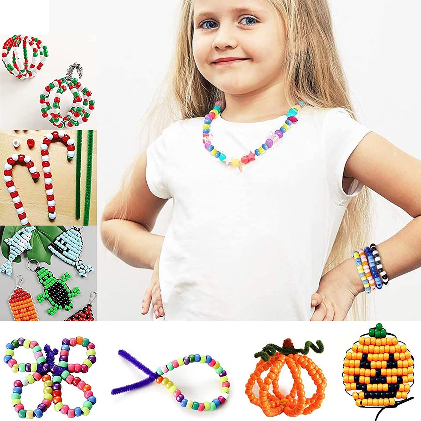 1000Pcs Pony Beads Bracelet 9mm Black Plastic Barrel Pony Beads for Necklace,Hair Beads for Braids for Girls,Key Chain,Jewelry Making (Black) image 3