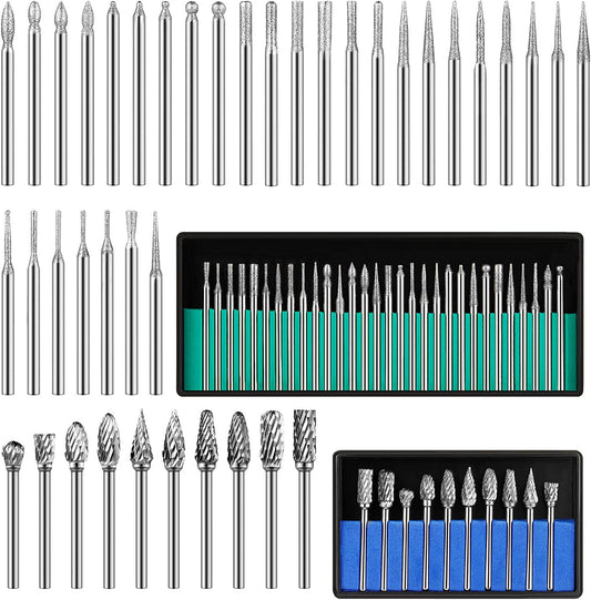 Double Cut Tungsten Carbide Rotary Burr Set 10 Pieces Metal Carving Drilling Polishing Cutter Bits and 30 Pieces Diamond Burr Bits, Rotary Burr Drill Kit for Die Grinder Drill Aluminum Wood Working image 0