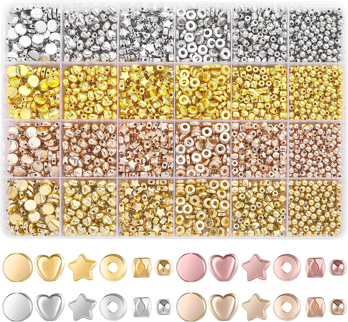 3600 Pieces Gold Spacer Beads for Bracelets Necklaces Jewelry Making, Bracelet Beads, Round Beads and Star Beads-(Gold, Sliver, Rose Gold, KC Gold)-DIY image 0