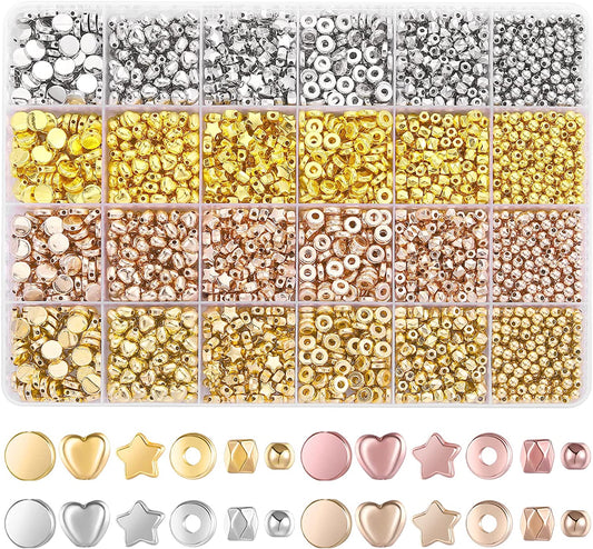 3600 Pieces Gold Spacer Beads for Bracelets Necklaces Jewelry Making, Bracelet Beads, Round Beads and Star Beads-(Gold, Sliver, Rose Gold, KC Gold)-DIY image 0