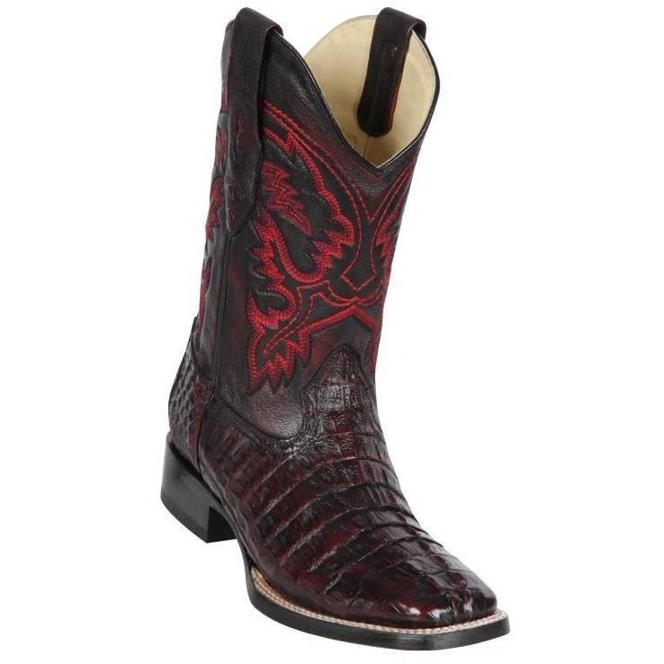 Los Altos Boots Mens #8220118 Wide Square Toe | Genuine Caiman Tail Leather Boots | Color Black Cherry image 0