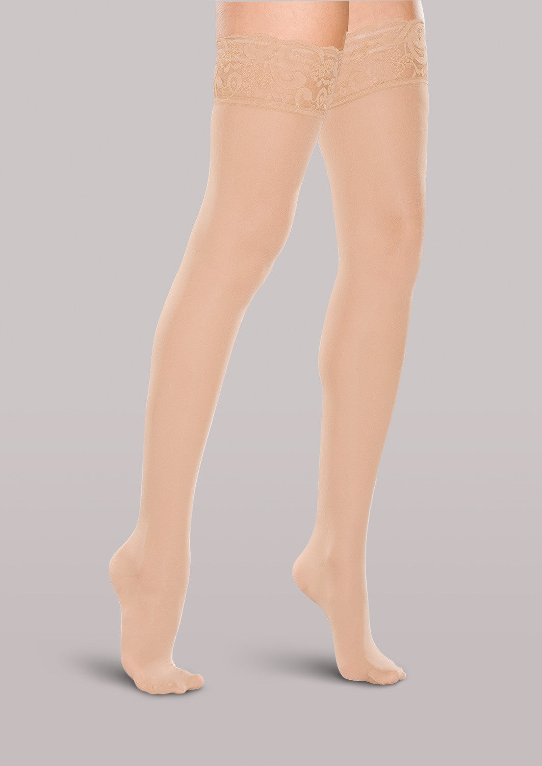 Discontinued Colors! Women's Moderate Support Lace-Top Thigh High Stockings image 0