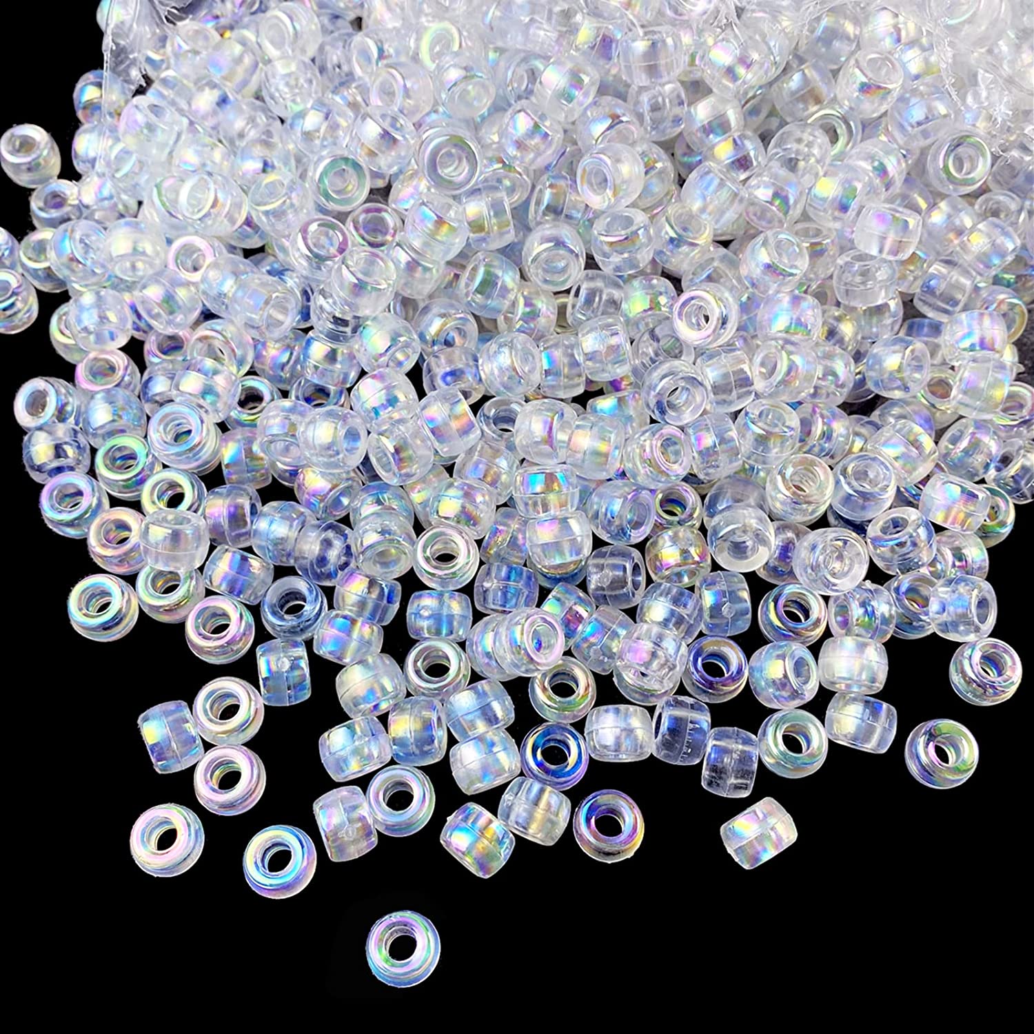 300 Pieces Pony Beads AB Colors Acrylic Pony Beads Plastic Pastel Beads Spacer Beads Shape Pony Beads for DIY Crafts Braids Bracelet Jewelry Making (6x9mm, Clear AB) image 0