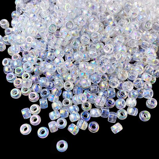 300 Pieces Pony Beads AB Colors Acrylic Pony Beads Plastic Pastel Beads Spacer Beads Shape Pony Beads for DIY Crafts Braids Bracelet Jewelry Making (6x9mm, Clear AB) image 0