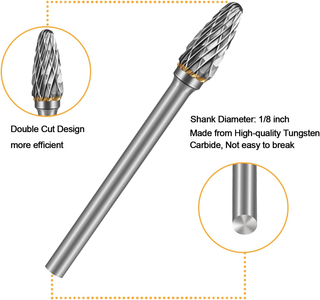 HOMEIDOL Carbide Burr Set Die Grinder Bits Rotary Tool Bits 1/8" Shank 10 PC Double Cut Wood Carving Accessories Cutting Burrs Metal Grinding Engraving Polishing Porting Trimming image 2