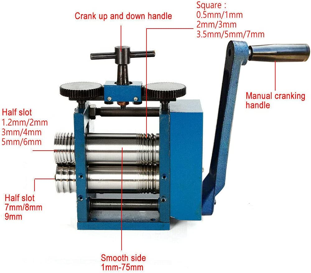 Commercial Metal Wire Manual Combination Rolling Mill Machine,3 inch 75mm Roller Jewelry Press Making DIY Tool,for DIY Jewelers Craft Professional,Steel Jewelry Tools &amp; Equipments,Blue image 2