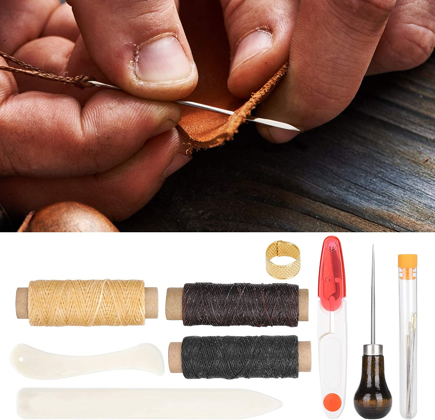 KUIDAMOS Leathercraft Accessories, Sewing Accessory Exquisite Portable Sewing Kit Leather Craft DIY Tool for Beginner for Leather Work for Home for Professional image 3