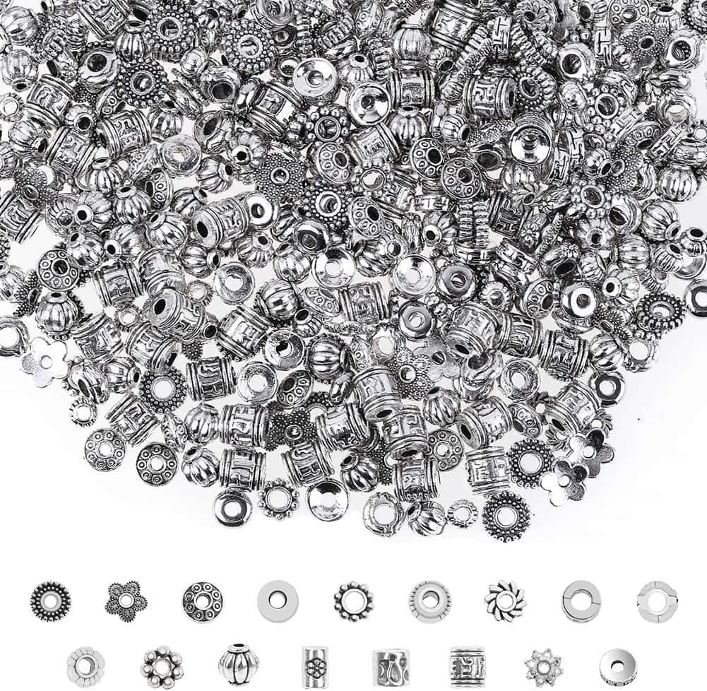 Silver Spacer Beads, Cridoz 900Pcs 17 Style Spacer Beads for Jewelry Making Bracelet Necklace Jewelry Findings Accessories image 0