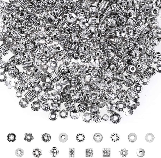 Silver Spacer Beads, Cridoz 900Pcs 17 Style Spacer Beads for Jewelry Making Bracelet Necklace Jewelry Findings Accessories image 0
