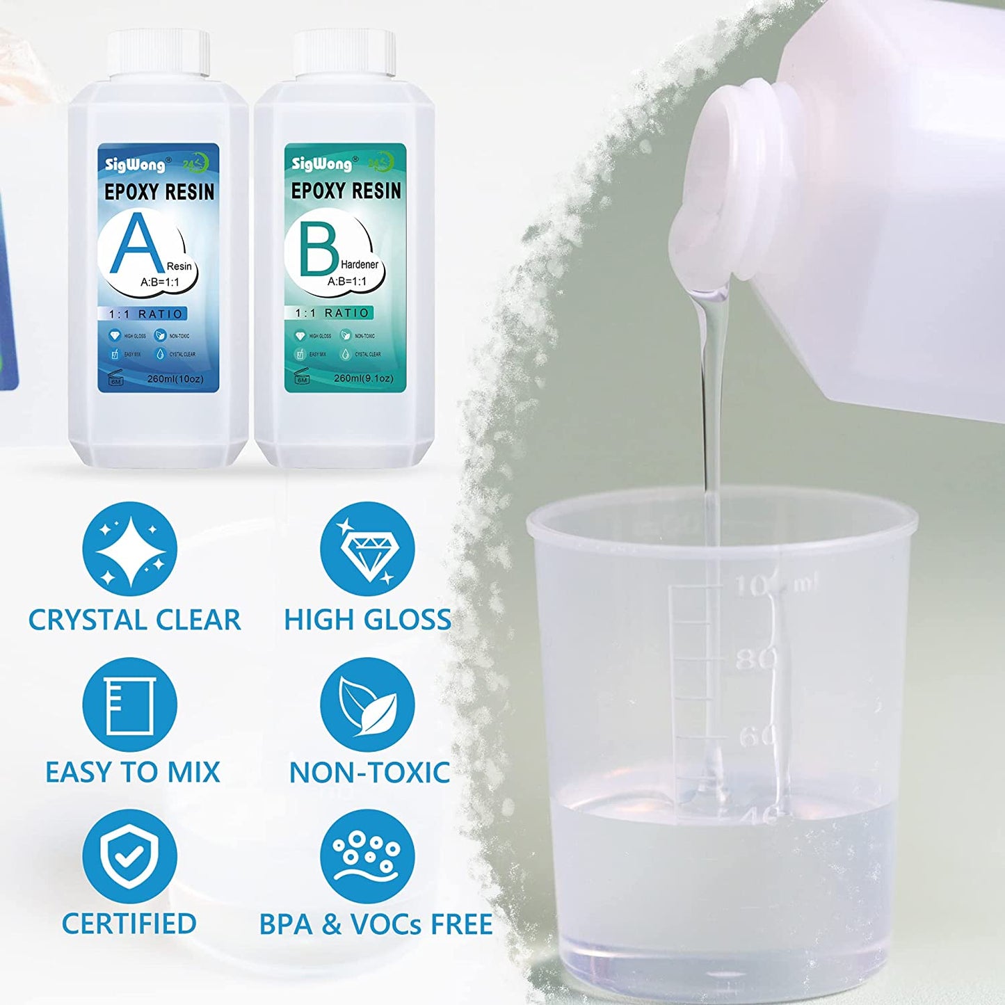 Epoxy Resin Clear Crystal Coating Kit 19.1oz - 2 Part Casting Resin for Art, Craft, Jewelry Making, River Tables, Bonus Gloves, Measuring Cup, Wooden Sticks, Dropper, Gold Foil Flakes and Tweezers image 6
