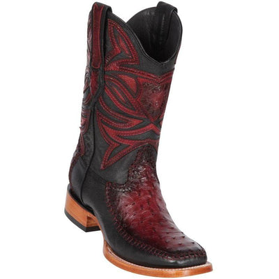 LOS ALTOS BOOTS MENS #82F0343 WIDE SQUARE TOE | GENUINE OSTRICH &amp; DEER SKIN BOOTS | COLOR FADED BURGUNDY image 0